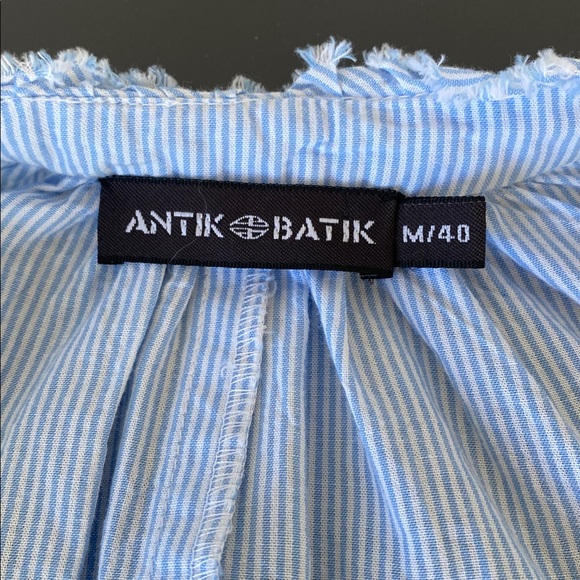 Antik Batik Blue Striped Embroidered Shirt Dress Sz 40 Boho Cottage - Picture 10 of 13